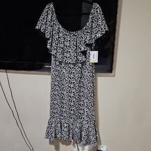 LuLaRoe Cici Black and White Patterned Midi Dress